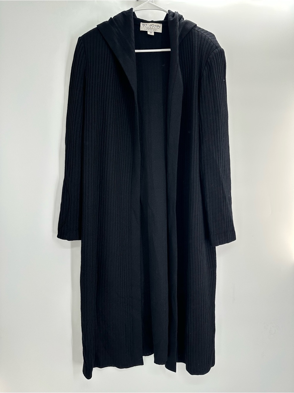 St John Open Front Duster Cardigan Black Size Santana Knit Size 10